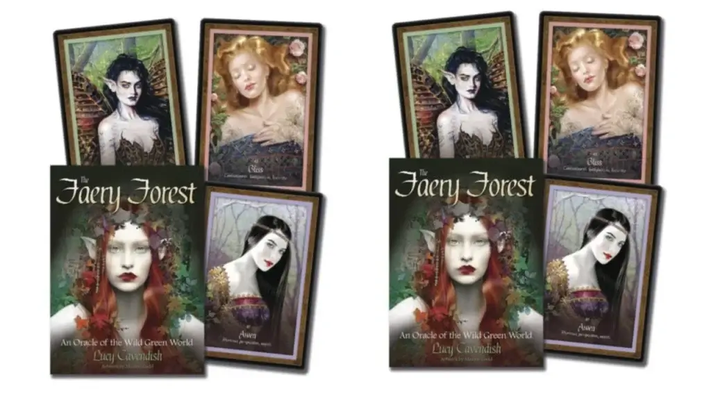 A Pic representing the 3 Cards and one poster pic of Faery Forest Oracle Cards